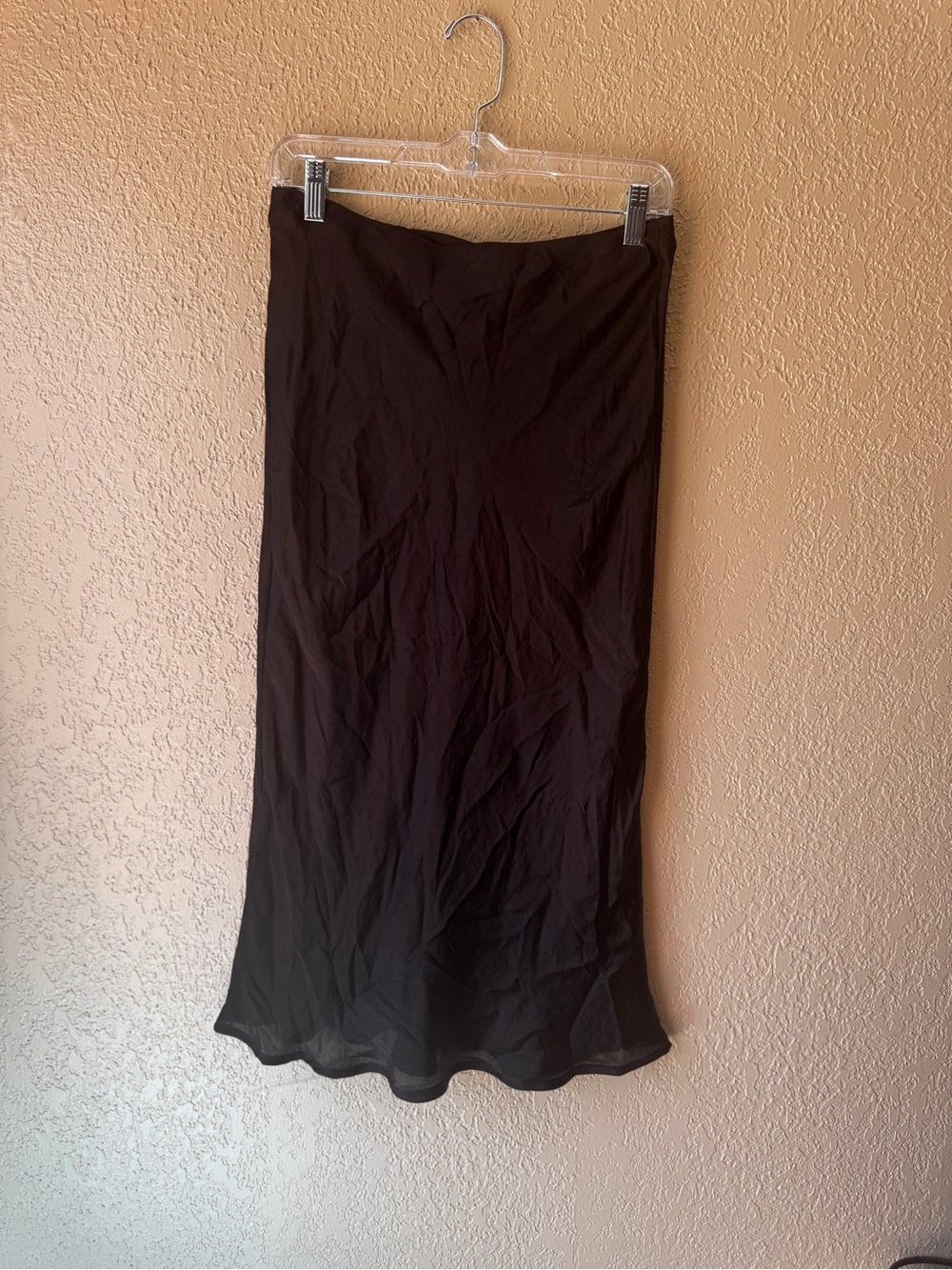 Black Satin Bias Midi Skirt -